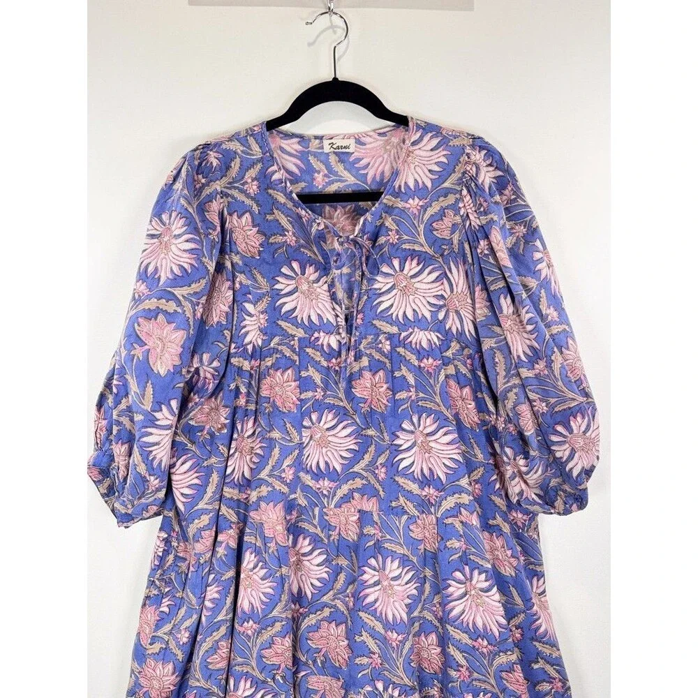 Karni Womens Dress Purple Mini Floral V Neck Puffed A Line Babydoll Boho Large - Picture 6 of 12